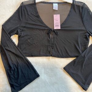 wild fable small Black Sheer Tie-Front Swim Coverup